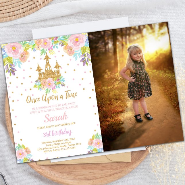 Castle Princess Invitation d'anniversaire avec pho (Castle Princess Birthday Invitations with photo)