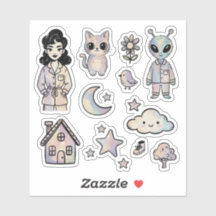 Cat Alien Pinup Girl Cool Illustration Sticker Set