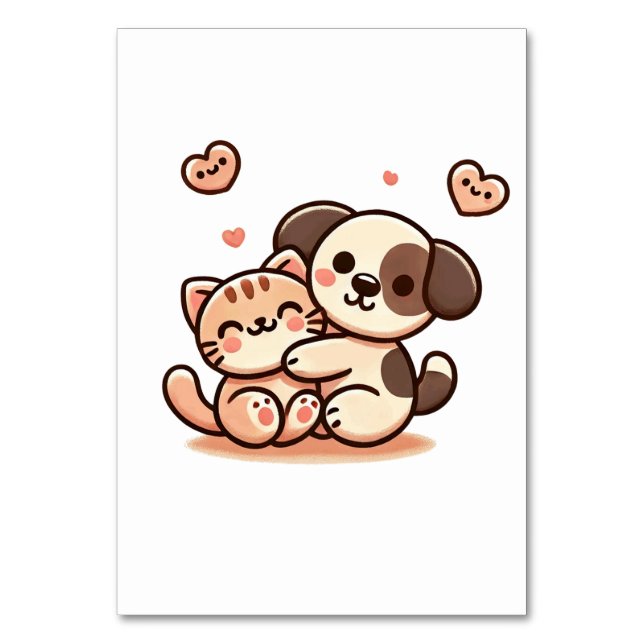 Cat and Dog Hug - Carte de table d'amitié adorable (Dos)