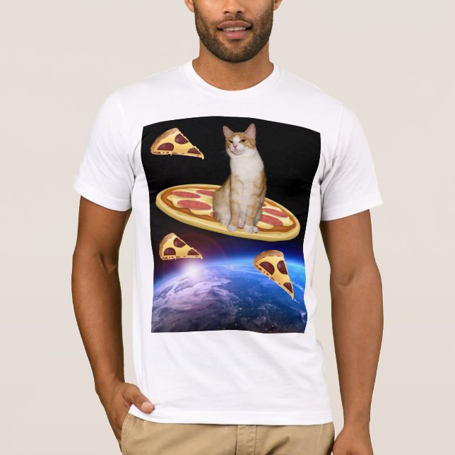 CAT AVEC PIZZA DANS L'ESPACE T-shirts drôles (Devant)