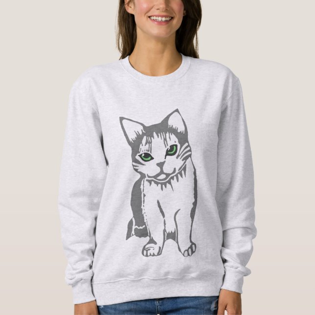 Cat blanc gris avec Jade Eyes Sweatshirt femme (Devant)