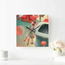 Cat Boire de la bière au bar Carré Horloge murale