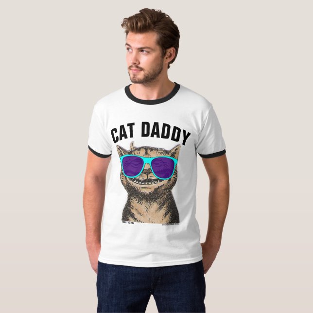 CAT DADDY (Papa) drôles T-shirts de chat, (Happy H (Devant entier)