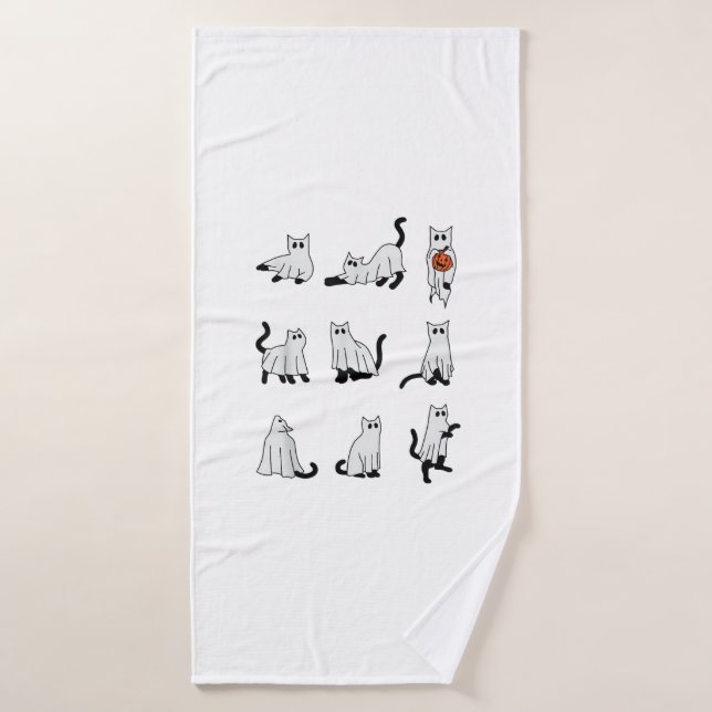 Cat Ghost Éffrayant Mignonne Halloween pour hommes (Serviette de bain)
