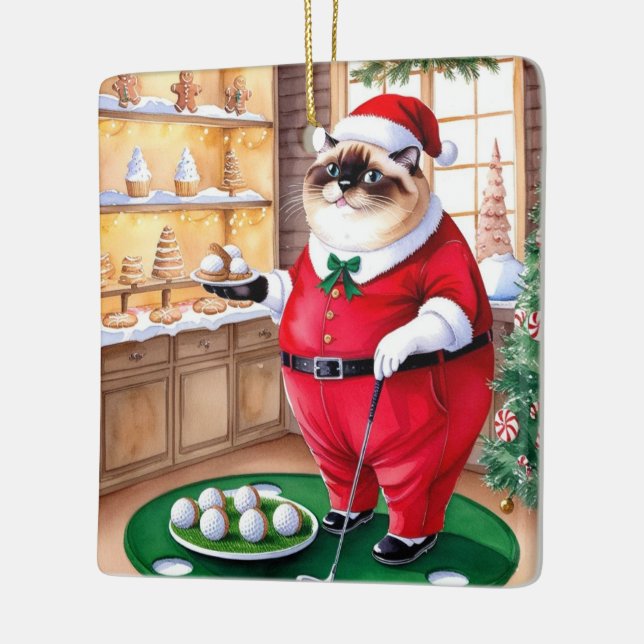 CAT Golf Noël Ornement en céramique à thème (Gauche)