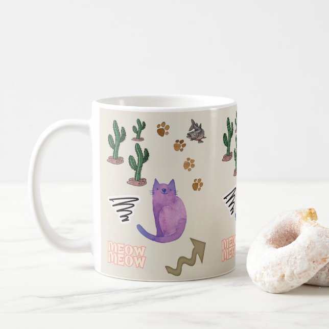 Cat Kitten Meow Animaux Mug (Avec donut)