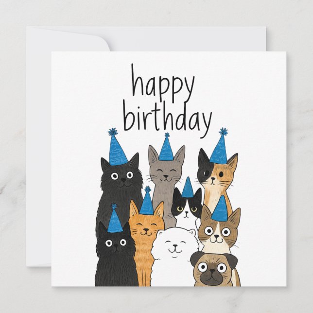 Cat Lover Cards - Cat Party Birthday Card (Devant)