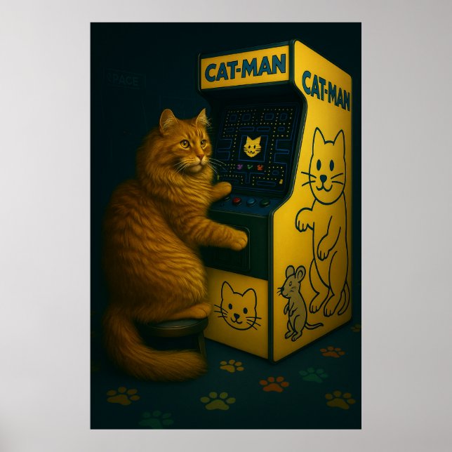 Cat-Man Arcade - Retro Gaming Poster de chat (Devant)