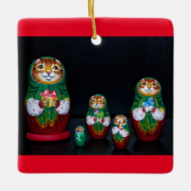Cat Matryoshka ornement en céramique de Noël (Devant)