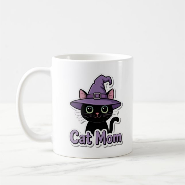 Cat Mom Black Cat Witch Hat Cute Coffee Mug Cat Lo (Gauche)
