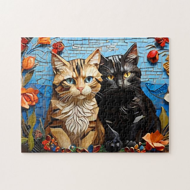 Cat Mosaic Vitrail Design Puzzle (Horizontal)