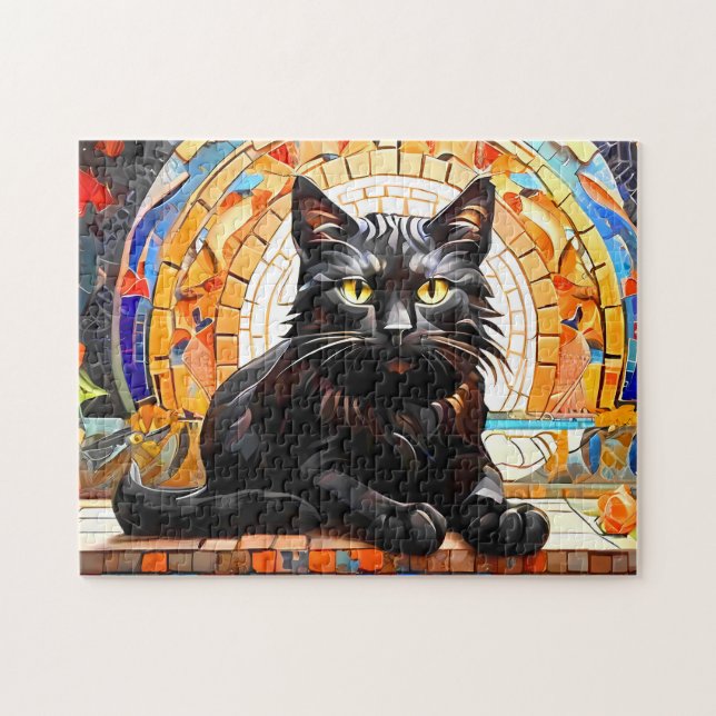 Cat Mosaic Vitrail Design Puzzle (Horizontal)