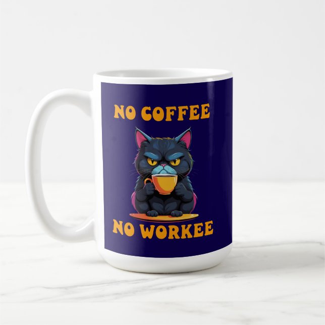 Cat No Café No Workee Funny Feline Mug Cadeau (Gauche)