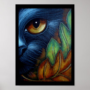 CAT NOIR - Affiche de FEUILLE d'AUTOMNE