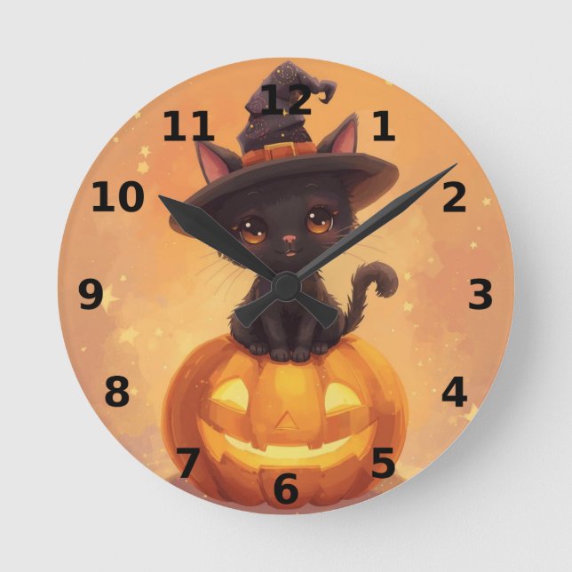 Cat noir Halloween horloge murale (Recto)