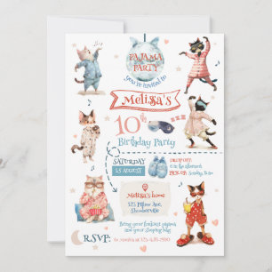 Cat Pajama fête Anniversaire Invitation