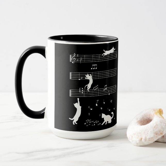 Cat Piano Notes Party Café Mug (Avec donut)