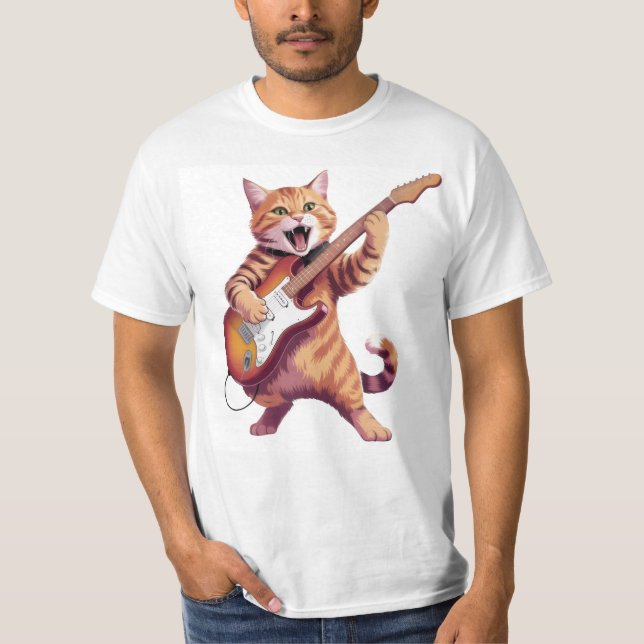 Cat Playing Guitar Rock T-SHIRT (Devant)