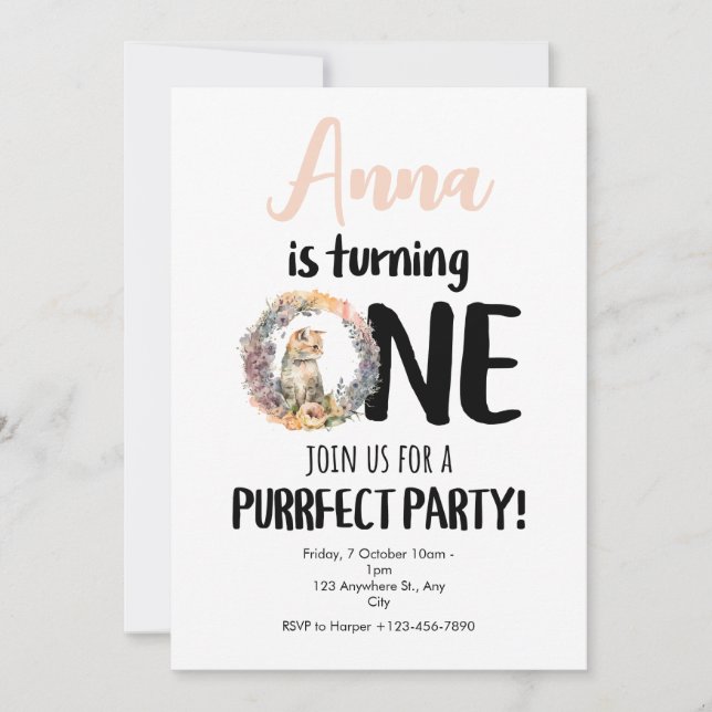 Cat Purrfect Anniversaire Fête Invitation (Devant)