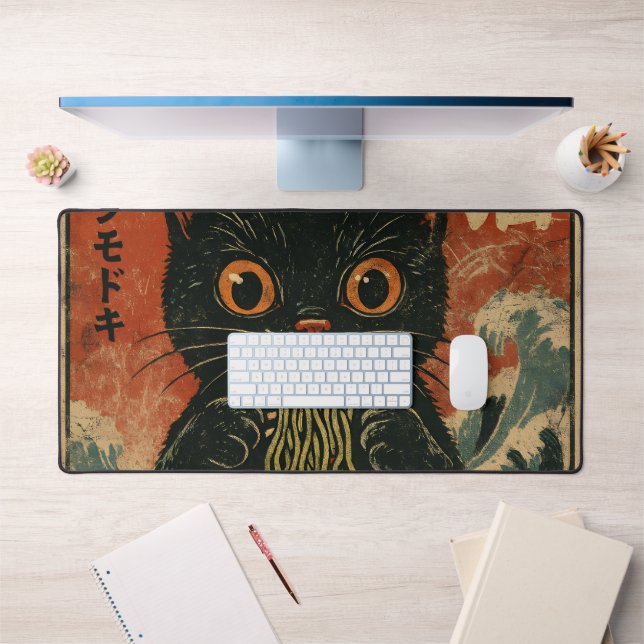 Cat Ramen Japonais drôle Graphisme Kawaii Cat Anim (Bureau 1)