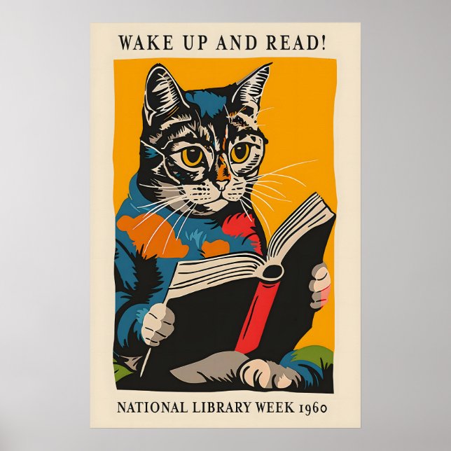 Cat Reading Poster - Wake Up and Read! - National (Devant)