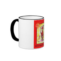 "CAT ROUGE ET TULIPES POURPRES" 11 onces. TASSE DE