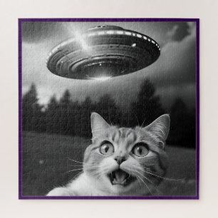 Cat Selfie UFO Jigsaw Puzzle Whimsical