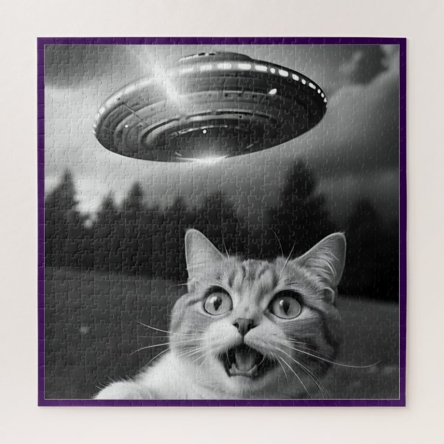 Cat Selfie UFO Jigsaw Puzzle Whimsical (Vertical)