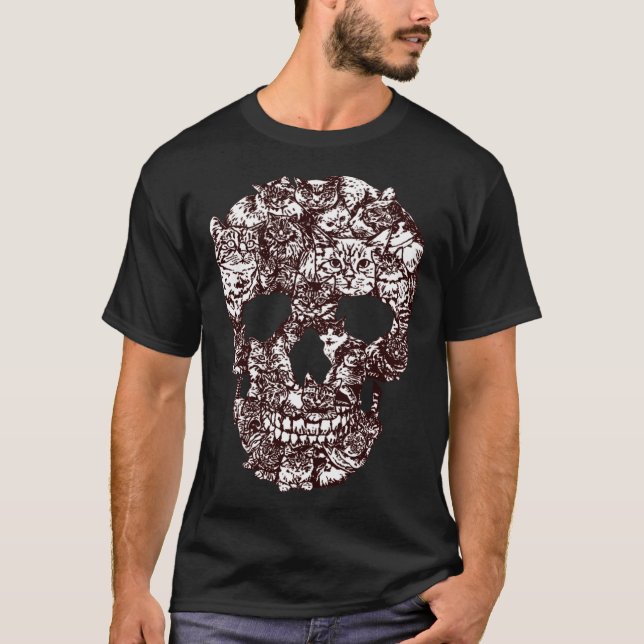 Cat Skull T-Shirt Kitty Skeleton Halloween Costume (Devant)