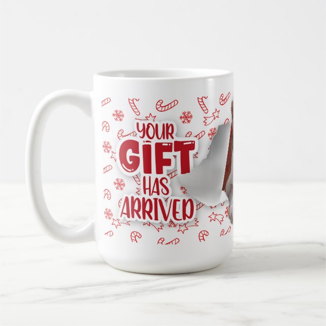 Cat with bow wishing Merry Christmas Mug (Gauche)