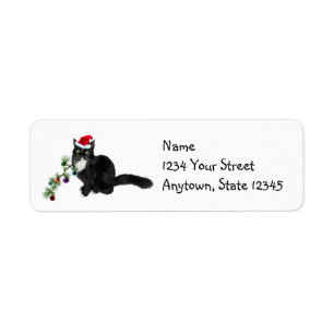 Cat with Christmas Tree Return Étiquettes d'adres