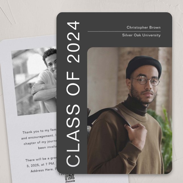 Catégorie 2024, cartes de graduation photo minimal (Silver Foil, Simple Modern Photo announcement graduation cards.)