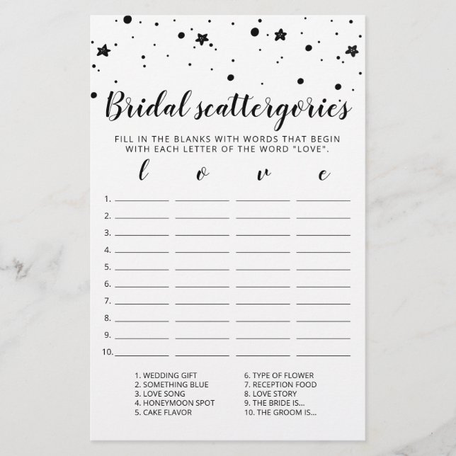 Catégories de mariage jeu modifiable Shower de mar (Devant)