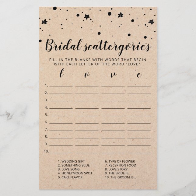 Catégories de mariage jeu modifiable Shower de mar (Devant)