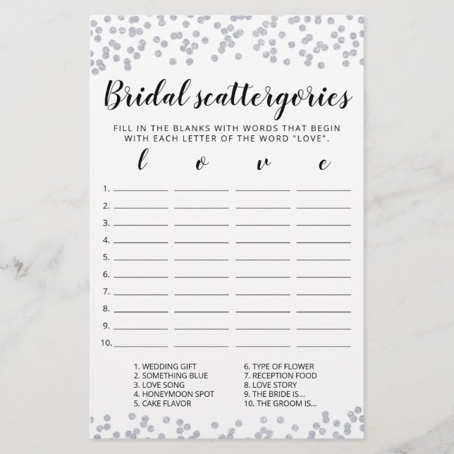 Catégories de mariage jeu modifiable Shower de mar (Devant)