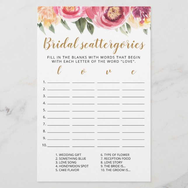 Catégories de mariage jeu modifiable Shower de mar (Devant)