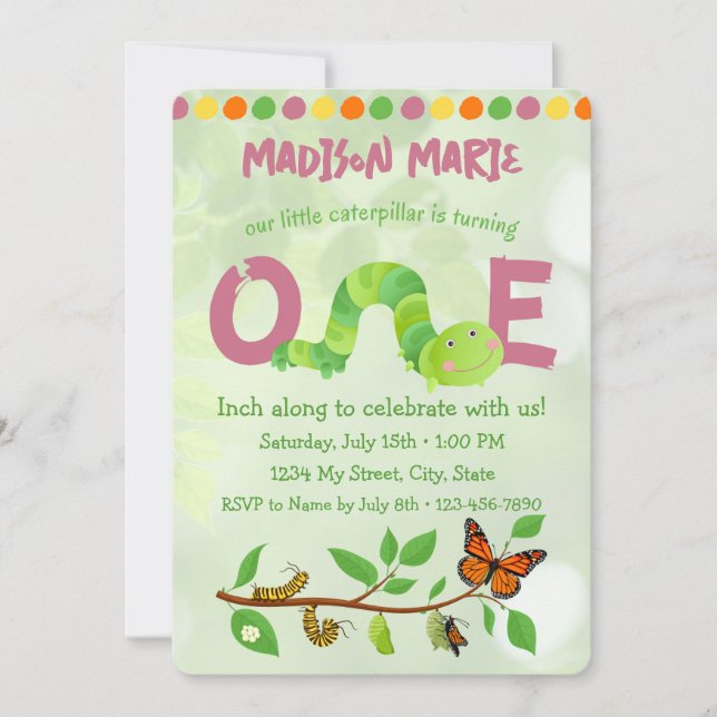 Caterpillar 1er Invitation anniversaire (Devant)