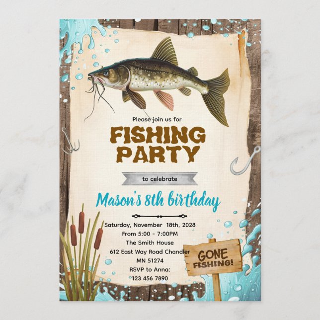 Catfish fishing Birthday Invitation (Devant)