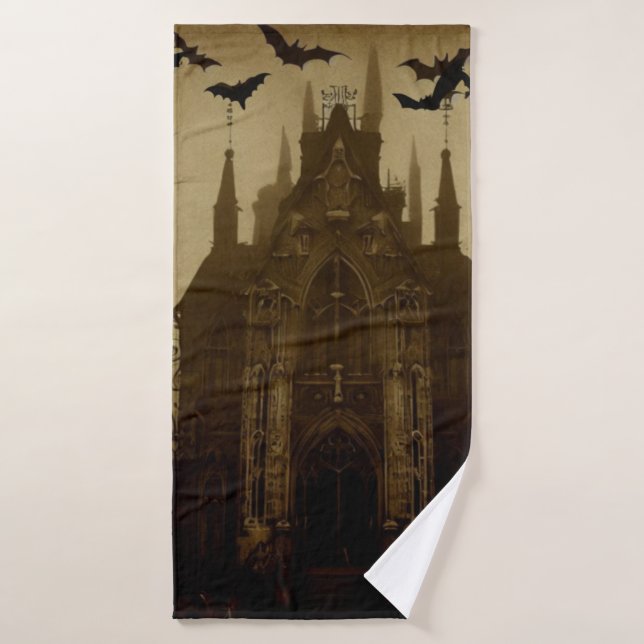 Cathédrale gothique d'Halloween/automne et chauves (Serviette de bain)