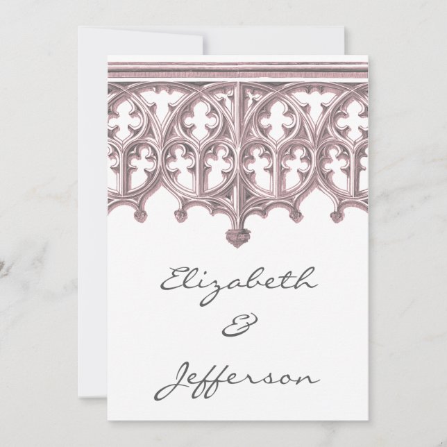 Cathédrale Grey & Rose Mariage Invitations (Devant)