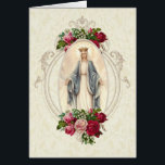 Catholic Blessed Virgin Mary Memorare Prayer<br><div class="desc">This is a beautiful traditional Catholic image of the Blessed Virgin Mary, Our Lady of Grace with vintage red roses and ecru lace background. Inside is the beautiful Memorare Prayer to Our Lady. On the inside right is the prayer to Our Lady from the Miraculous Medal. All text and fonts...</div>