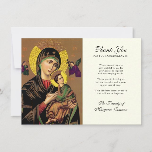 Catholic Élégante Vierge Marie Condoléances Merci (Devant)