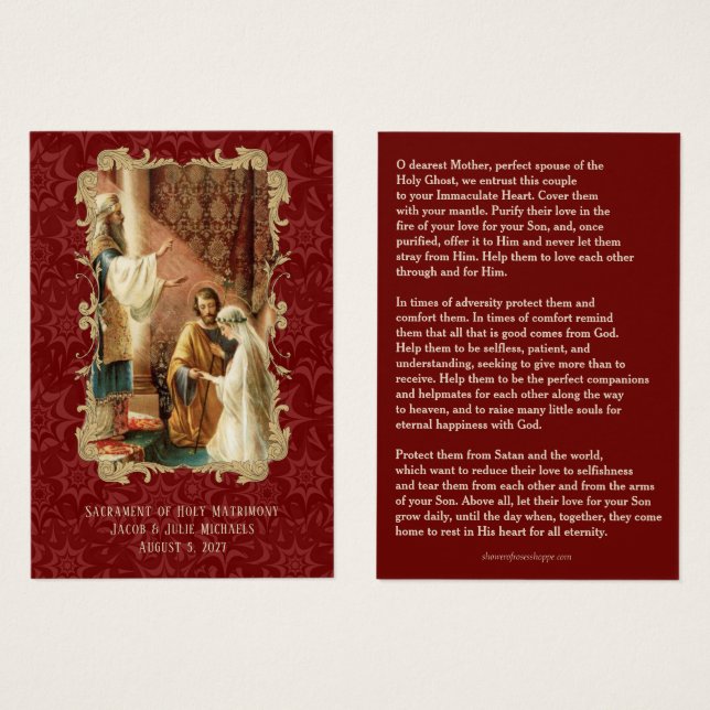 Catholic Favor de mariage Carte Sainte Damassé Mar (Devant & derrière)