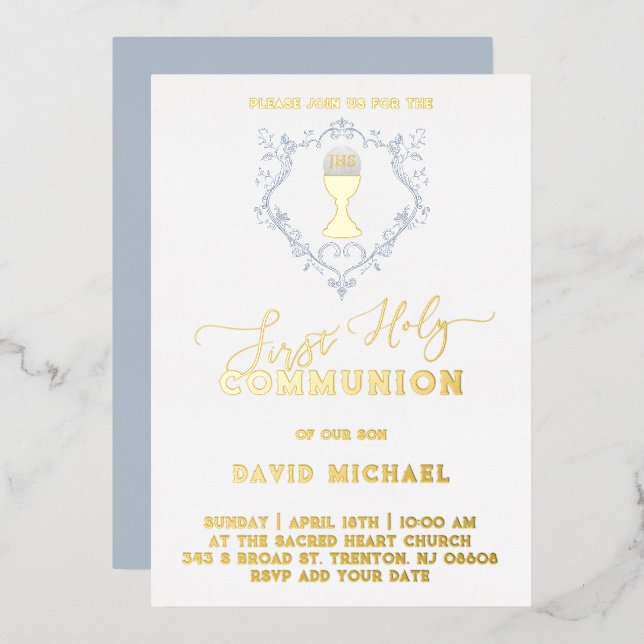 Catholic Firs Holy Communion Foil Invitation (Recto/Verso)