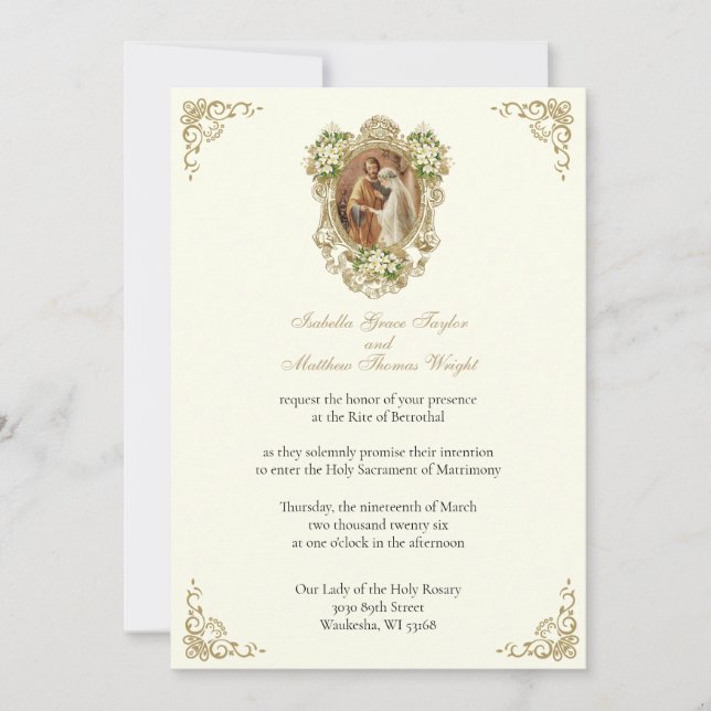 CATHOLIC FLORAL GOLD  BETROTHAL INVITATIONS (Devant)
