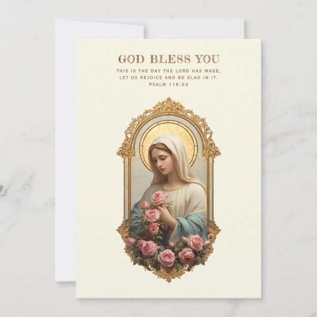Catholic Mary avec des roses roses Floral Écriture (Devant)