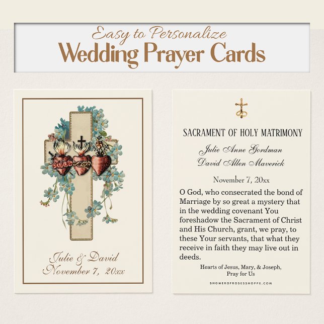 Catholique Jésus-Marie Joseph Carte de Faveur Mari (Easy to Personalize Catholic hWedding Prayer Cards with the  hearts of Jesus, Mary, & Joseph)
