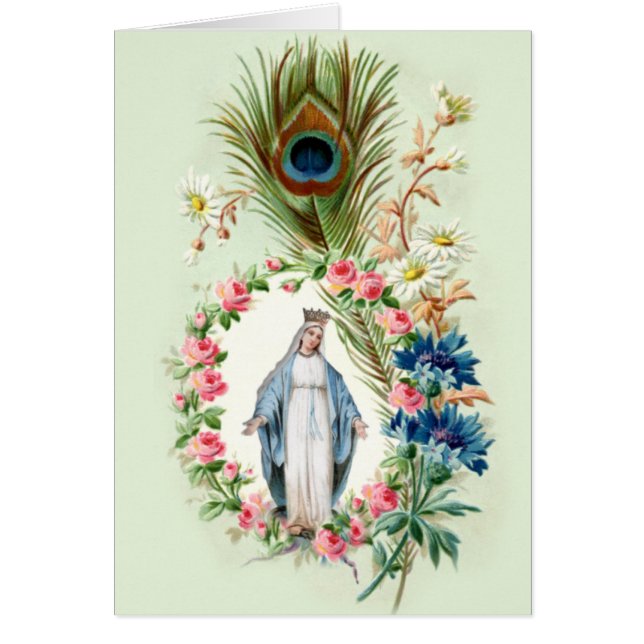 Catholique Vierge Marie Religieux Floral Peacock (Devant)