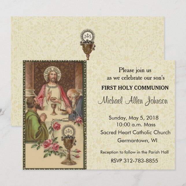 Catholique Vintage Première Communion Invitations (Devant / Derrière)