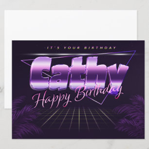Cathy Nom Prénom carte rétro lilas Anniversaire
